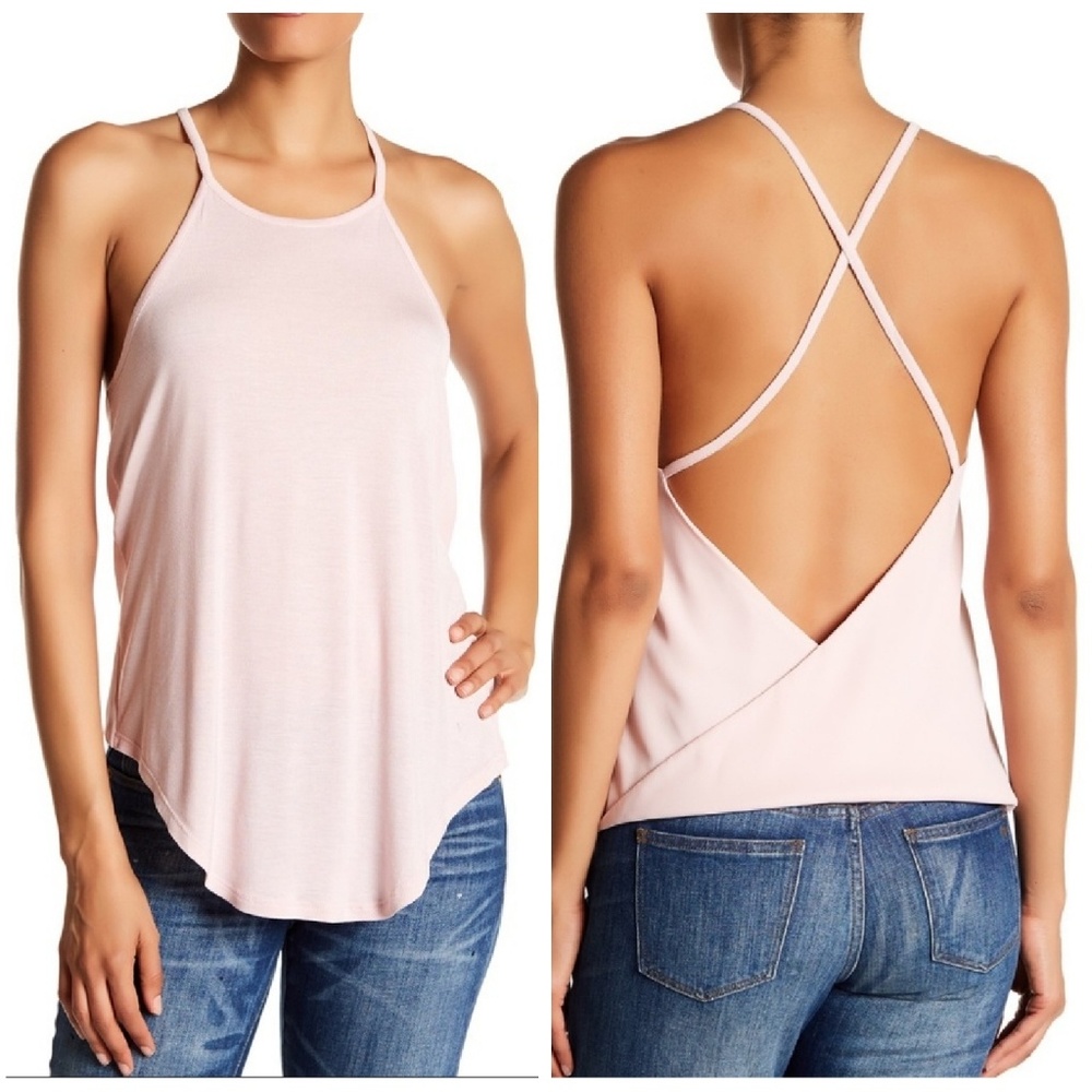 HAUTE HIPPIE Pink Criss Cross Back Tank